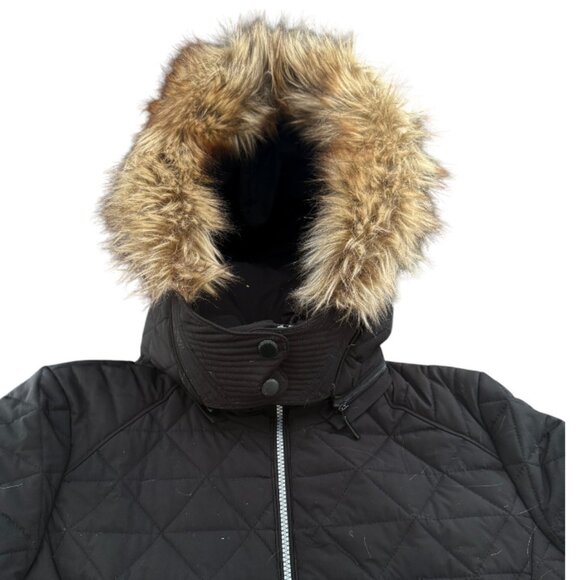Marc NY Fur Trim Quilted Chevron Triangle Winter Puffer Parka Jacket Coat Womens - Picture 7 of 10